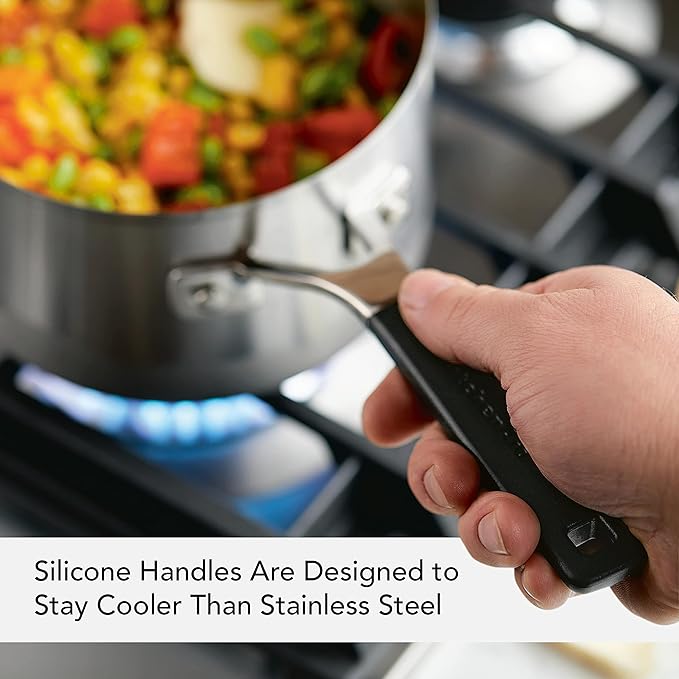 KitchenAid Stainless Steel Saucepan with Measuring Marks and Lid, 2 Quart, Brushed Stainless Steel