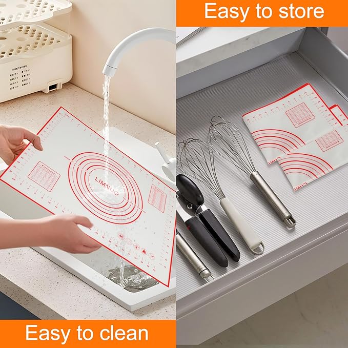 Silicone Baking Mat，Non Stick Rolling Dough with Measurements for Pie Pizza Cookies Fondant Making，Extra Thick Non Slip Silicone Pastry Mat (Red, XL-20"×28")