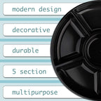 Plasticpro 6 Sectional Round Plastic Serving Tray/Platter (8, Black)