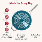 KitchenAid Hard Anodized Ceramic Induction Nonstick Cookware Saute Pan/Jumbo Cooker with Lid and Helper Handle, Dishwasher Safe, 5 Quart Non Stick Sauteuse with Stainless Steel Handles - Agave Blue