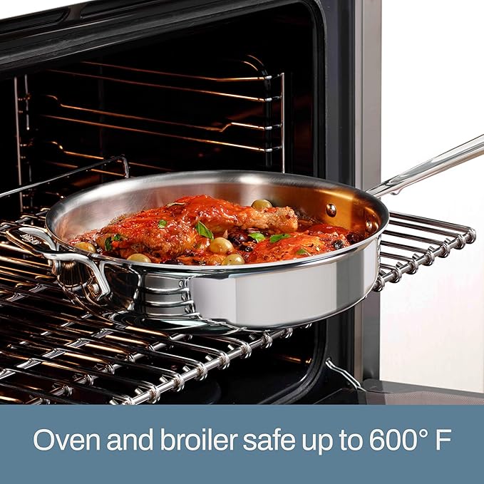 All-Clad D3 3-Ply Stainless Steel Sauté Pan with Lid & Handle 3 Quart, Induction, Oven Broiler Safe 600F, Multi-Cooktop, Deep Frying Pan, Everyday Pan, Skillet, Pots and Pans, Cookware, Kitchen Silver