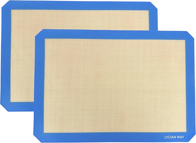 Silicone Baking Mats Set of 2, Half Sheet Nonstick Reusable Baking Sheet Liners for Cookies, Macarons, Bread, Pizza, Pastry, Blue