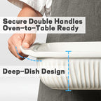 Artena Casserole Dishes For Oven, Ceramic Baking Dish, Large Lasagna Pan With Handles, Baking Pan Casserole Dish, Rectangular Bakeware Deep, White, Set Of 3 (5.1Qt/2.3Qt/1.1Qt) (Baking Dish With Rack)