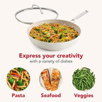 KitchenAid Hard Anodized Ceramic Induction Nonstick Cookware Frying Pan/Skillet with Lid, Dishwasher Safe, 12.25 Inch Non Stick Fry Pan with Stainless Steel Handle - Porcelain White