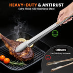 17-Inch Grill Tongs - Locking Metal Tongs with Oak Wood Handles,Stainless Steel Kitchen Tongs for Cooking,Long Tongs for Grilling,BBQ,Serving and Outdoor Barbecue,Heavy Duty,Heat-Resistant and Durable