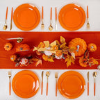DaYammi 150Pcs Orange Plastic Plates & Gold Cutlery with Orange Handle,orange Disposable Plates with Gold Rim Set Include 30 Dinner Plate,30 Dessert Plate,30 Knive,30 Forks,30 Spoons for Party Wedding