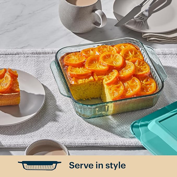 Pyrex Colors Tinted (8"x8") Tinted Glass Baking Dish with BPA-Free Lid, Oblong Bakeware Glass Pan For Casserole & Lasagna, Dishwasher, Freezer, Microwave and Pre-Heated Oven Safe, Aqua