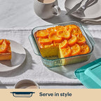 Pyrex Colors Tinted (8"x8") Tinted Glass Baking Dish with BPA-Free Lid, Oblong Bakeware Glass Pan For Casserole & Lasagna, Dishwasher, Freezer, Microwave and Pre-Heated Oven Safe, Aqua