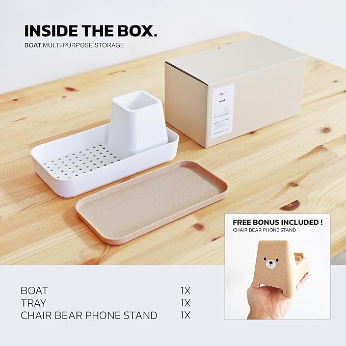 M= MINIMALSCULPT = Boat Multi-Purpose Storage, Sink Caddy, Utensil Holder, Desk Organizer, Toothbrush Holder, Make up Holder (White)