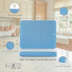 MicoYang Silicone Dish Drying Mat for Multiple Usage,Easy clean,Eco-friendly,Heat-resistant Silicone Mat for Kitchen Counter or Sink,Refrigerator or drawer liner Light Blue L 16 inches x 12 inches