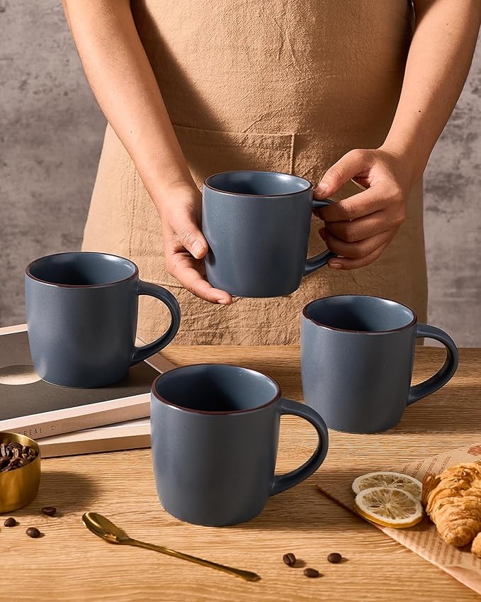 famiware Mercury Coffee Mugs 13 oz, Coffee Mugs Set of 4 with Handle, Cups for Latte, Hot Tea, Cappuccino, Mocha, Cocoa, Charcoal