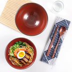 Ceramic Japanese Ramen Bowl Set, 2 Sets Asian Pho Udon Soup Noodle Bowls with Spoons and Chopsticks (Red, 8 inches)