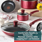 T-fal Essence, 20 Piece Non-Stick pots and pans Cookware Set, Red