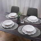 Creamy Beaded Melamine Dinnerware Sets, Set of 6,18 piece Farmhouse Plates and Bowls Set, Lightweight, BPA-Free Scalloped Rim Dishes Dinner Serving Set for Indoor & Outdoor Use, off-white