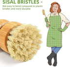 SUBEKYU Bamboo Dish Scrub Brushes, Bubble Up Bamboo Dish Brush Set with Brush Tray, Kitchen Wooden Cleaning Scrubbers Set for Washing Cast Iron Pan/Pot, Natural Sisal +Coconut Palbristles, Set of 2
