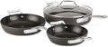 All-Clad Essentials Hard Anodized Nonstick Sauce Pan Set 4 Piece, 8, 10.25 Inch, 4 Quart Oven Broiler Safe 500F Pots and Pans, Cookware Black