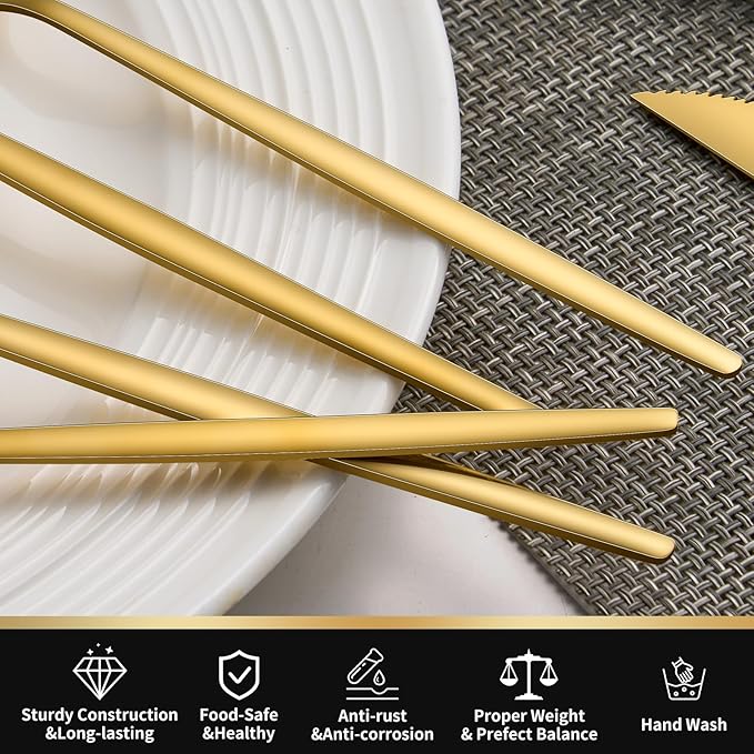 Gold Silverware Set for 8, 40 Pcs Food-Grade Stainless Steel Forks and Spoons Titanium-Coated Flatware Set Cutlery Utensil Set for Kitchen, Home, Restautant