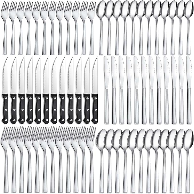 72-Piece Silverware Set - Stainless Steel Silverware Set for 12, Include Fork Knife Spoon Set, Mirror Polished Flatware Set, Cutlery Set for Home Kitchen Restaurant, Dishwasher Safe