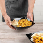 Restaurantware Moderna 64 Ounce Fancy Plastic Bowls 10 Square Disposable Salad Bowls - Durable Heavy-duty Black Plastic Bowls For Warm And Cold Foods