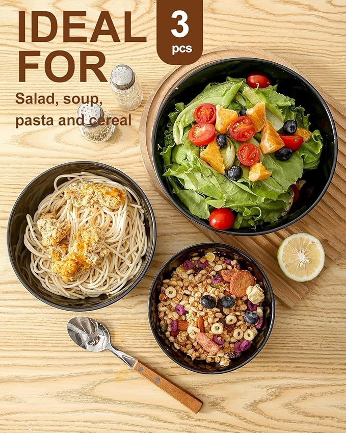 HASENSE Mixing Bowls of 3, Porcelain Ribbed Bowls 1.5/1/0.5 Qt For Kitchen, Cooking, Baking and Serving Prep Bowls for Salad, Pasta, Modern Kitchen Dish Dishwasher & Microwave Safe, Blue