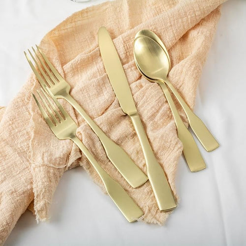 Alata Kate Champagne Gold Satin 20-Piece Silverware Set, Service for 4, Stainless Steel Flatware Set, Matte Polished Cutlery Set, Dishwasher Safe