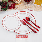 WELLIFE 700 Pcs Red Plastic Plates for 100 Guests - Plastic Dinnerware Set,Party Supplies Includes 200 Red Disposable Plates,300 Silverware,100 Napkins,100 Cups,Valentines Plates