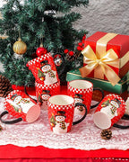 HASENSE Coffee Mugs Set of 6, Ceramic Coffee Cups with Handle, Large Christmas Latte Cup for Tea, Hot Cocoa, Milk, Stylish Mug for Holiday Gift, Dishwasher and Microwave Safe, Red