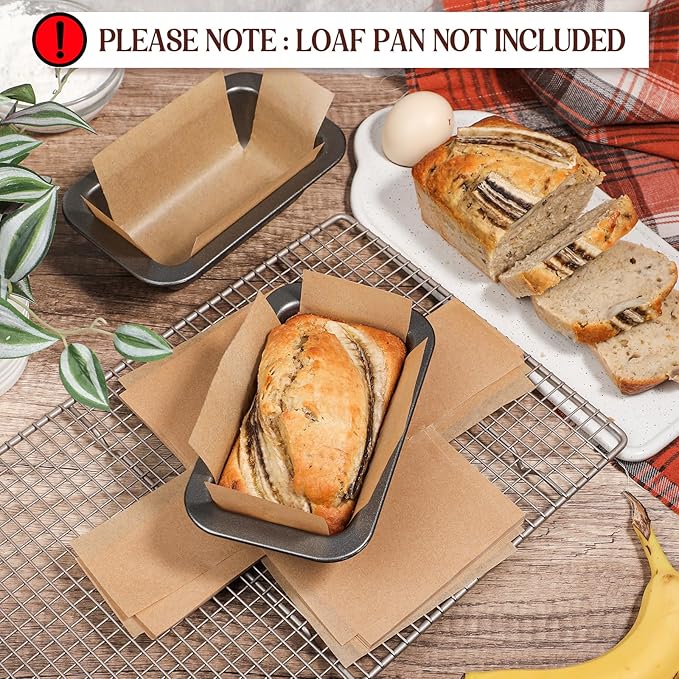 Webake 200Pcs Unbleached Parchment Paper Mini Loaf Pan Liners for 6x3 Small Banana Bread Pan, Original Precut, Non Toxic Baking Paper