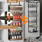6 Tier Over The Door Pantry Organizer, 2-in-1 Door Hanging or Wall Mounted Spice Rack, Large Heavy Duty Pantry Door Storage Seasoning Shelves with Adjustable Basket for Kitchen Bathroom Closet