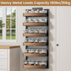 6 Tier Over The Door Pantry Organizer, 2-in-1 Door Hanging or Wall Mounted Spice Rack, Large Heavy Duty Pantry Door Storage Seasoning Shelves with Adjustable Basket for Kitchen Bathroom Closet