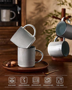 famiware Coffee Mug Set for 4, Star 16 oz Catering Mugs Cup Set with Handle for Coffee, Tea, Cocoa, Milk - Ceramic Stoneware Drinkware Set, Smoky Blue