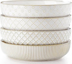 getstar Pasta Bowls, Large Salad Serving Bowls (8.2 inch/35 oz), Ceramic Bowl Plates Set of 4, Farmhouse Embossments, Microwave and Dishwasher Safe