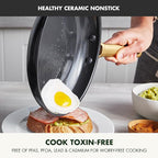 GreenPan Hard Anodized Healthy Ceramic Nonstick, 8" 10" and 12" 3 Piece Frying Pan Skillet Set, Gold Handle, PFAS-Free, Dishwasher Safe, Oven Safe, Black