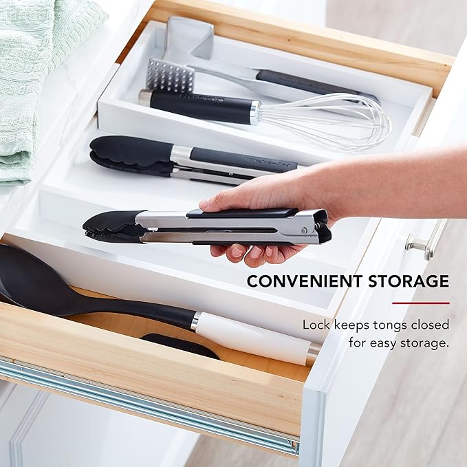 KitchenAid Silicone Tipped Side Locking Tongs, Black, 12 Inch