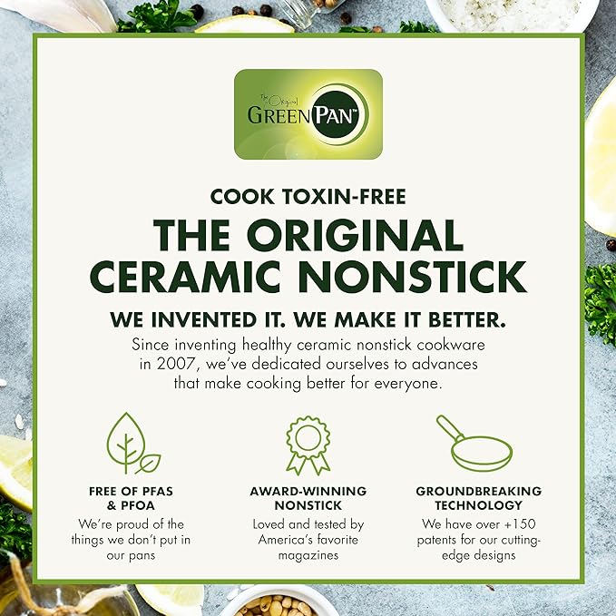 GreenPan Chatham Hard Anodized Healthy Ceramic Nonstick, 13" Frying Pan Skillet with Helper Handle, PFAS-Free, Dishwasher Safe, Oven Safe, Gray