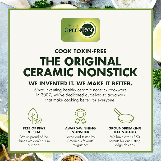 GreenPan Chatham Hard Anodized Healthy Ceramic Nonstick, 12" Frying Pan Skillet, PFAS-Free, Dishwasher Safe, Oven Safe, Gray