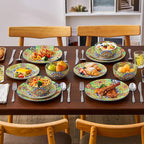 vancasso 12 Pieces Dinnerware Sets, Green Plates and Bowls Set, Porcelain Dishes Set for 4, Microwave and Dishwasher Safe, Scratch Resistant, Bohemian Style Dining Ware Service for 4, Series SIMI