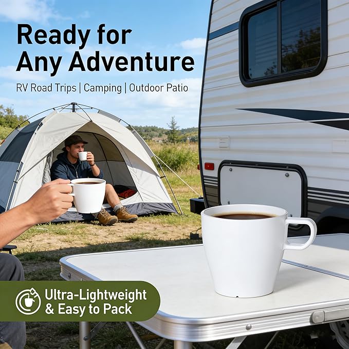 6-Pack 10oz Unbreakable Coffee Mugs, Microwave Safe Premium Drinkware (Up to 320℉), Lightweight Shatterproof White Cups for Keurig, Kids, RV & Camping, BPA-Free (White)