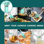 Silicone Cooking Utensil Set, Umite Chef 15pcs Silicone Cooking Kitchen Utensils Set, Non-stick - Best Kitchen Cookware with Stainless Steel Handle - Green