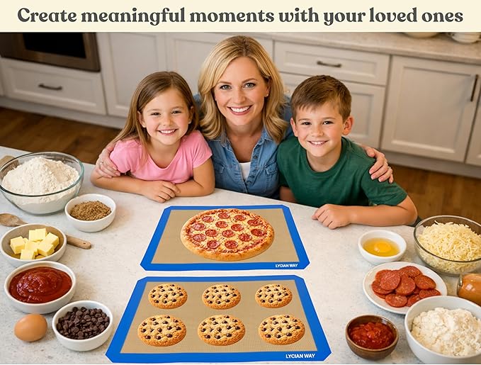 Silicone Baking Mats Set of 2, Half Sheet Nonstick Reusable Baking Sheet Liners for Cookies, Macarons, Bread, Pizza, Pastry, Blue