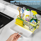 Cisily Kitchen Sink Caddy, Gold, Unisex, 5.3 in Wide, 9.49 in Long, 4 Storage Spaces, Stain-Resistant Tray, Anti-Rust, Easy to Clean