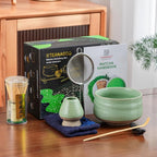 TEANAGOO Matcha Whisk Set Green, 7 Pcs Matcha Set, Matcha Kit for Ceremony, Matcha Tea Set for Making Breakfast/Latte,Whisk Set and Ceramic Bowl with All Accessories, Gift for Family/Friend