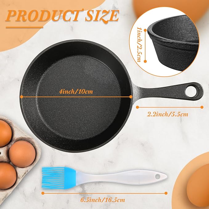 Remerry 40 Sets 4 Inches Cast Iron Skillets Mini Black Iron Nonstick Frying Pan Small Sizzling Plate Egg Pan Cast Pot Bundle with Oil Brush for Indoor and Outdoor Restaurant Kitchen