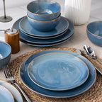 GBHOME Dinnerware Sets with Double Bowls for 6, 24 Pieces Stoneware Plates and Bowls Set, Scratch Resistant Ceramic Dishes Set, Dishwasher & Microwave Safe-Alaskan Blue