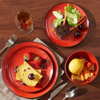 TP 12-Piece Melamine Dinnerware Sets, Plates and Bowls Dishes Set for 4, Break-Resistant & Non-Microwavable, Lightweight Dinner Plates, Matt Black and Red