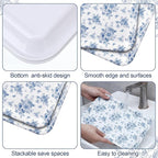 Vesici 3 Pcs Blue Floral Serving Trays 13 x 10 Inch Blue Chinoiserie Flower Melamine Platters Reusable Rectangular Serving Dishes for Wedding Bridal Tea Party Sharing Snacks Fruit Dessert Candy
