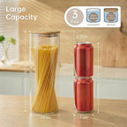 Square Glass Jars with Bamboo Lids 79 FL OZ [Set of 3], Glass Canisters with Airtight Lid, Glass Food Storage Containers for Spaghetti, Fettuccine, Linguine,Pasta, Best for Kitchen & Pantry