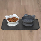 Kitty City Elevated Slow Feeder Cat Bowls (Set of 2), Whisker-Friendly Raised Cat Food Dishes with Ridges, Helps Reduce Fast Eating & Digestion Issues, Dishwasher Safe, 10.8 oz – White & Gray