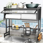 Over The Sink Dish Drainer Drying Rack 3 Tiers with Cover, Keep Kitchen Sink Shlef Organized Space-Saving Dish Drying Rack, Large Stainless Steel Sink Dish Rack for Dishes, Bowls, Cutlery (37.4"w)