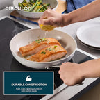 Circulon Halo with LaserDefense Ceramic Nonstick 2-Piece Skillet Set/Frying Pans, Made without PFAS, Compatible with All Stovetops, Dishwasher and Oven Safe, 8 Inch and 10 Inch Fry Pans - Pearl White